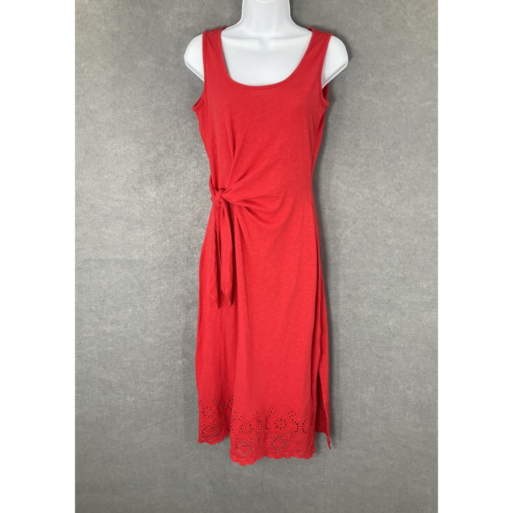 Talbots Dress Women XS Orange Wrap‎ Sleeveless Slit Flare Embroidered Hem Travel
